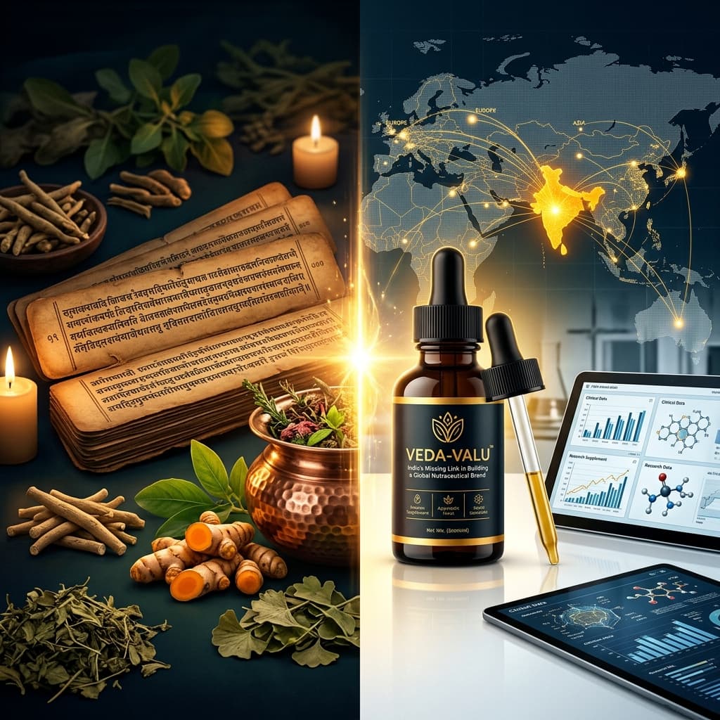 Veda-to-Value — Bharat's ancient Ayurvedic wisdom bridging to global nutraceutical brand equity
