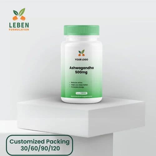 Ashwagandha 500mg Tablets - private label contract manufacturing by Leben Formulation